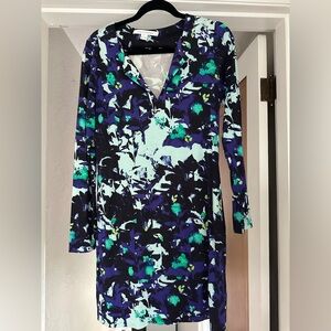 Diane Von Furstenberg Blue V-Neck Sheath Dress